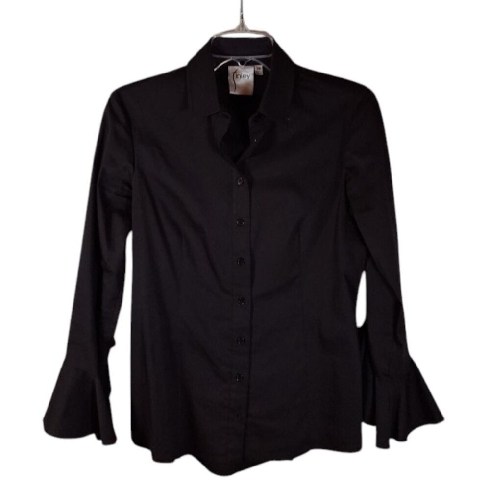 Finley Black‎ LS Flare Sleeve Button down top Size XS Made in the USA